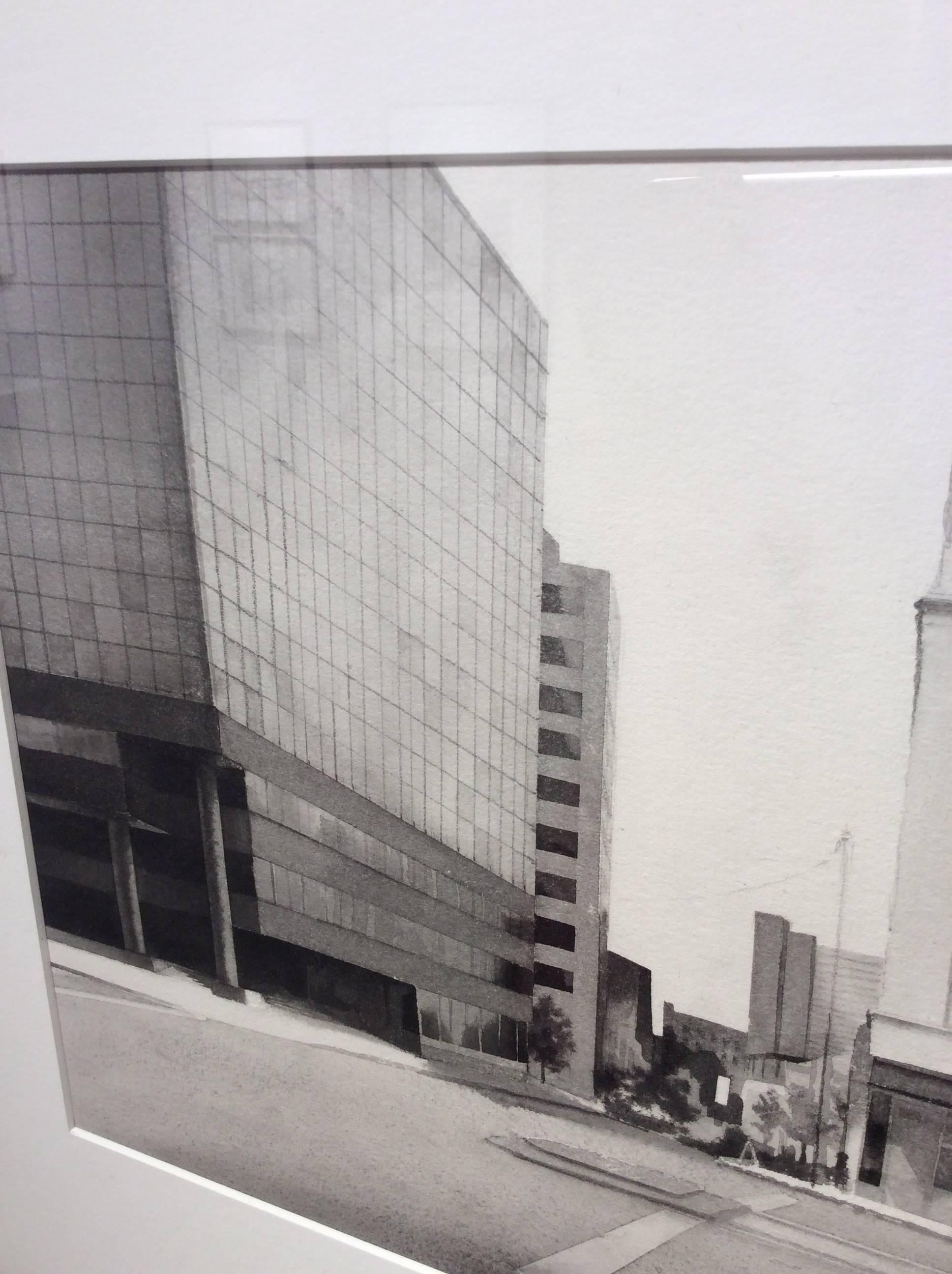 State y Pearl (Paisaje urbano moderno fotorrealista en acuarela en blanco y negro sobre papel) 1