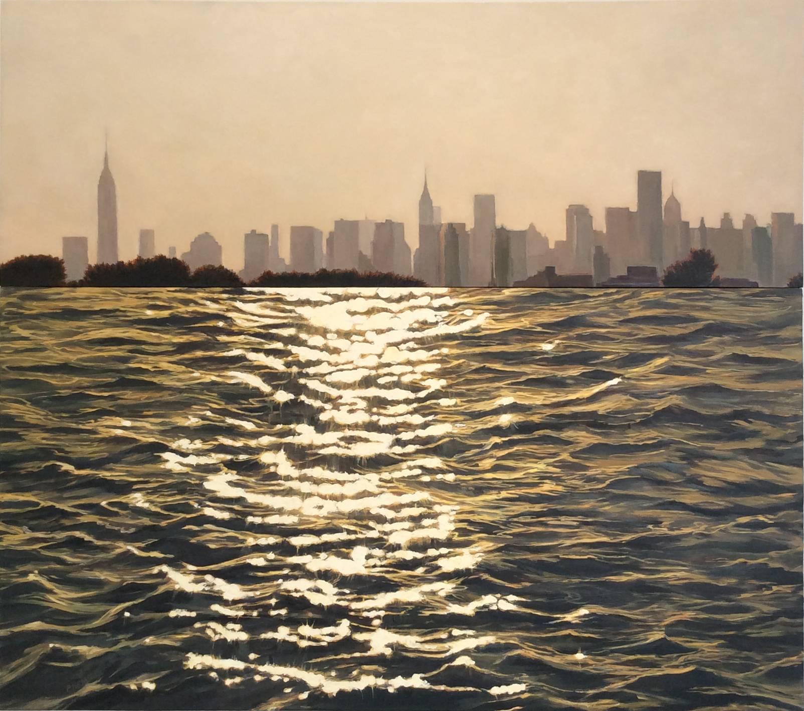 Patty Neal Landscape Painting - NY, NY (Manhattan Skyline in Afternoon Light w/ Shimmering Water)
