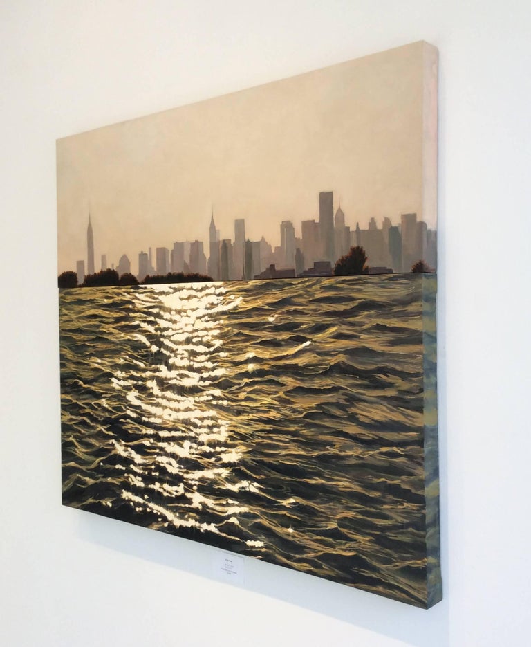 NY, NY (Manhattan Skyline in Afternoon Light w/ Shimmering Water) - Painting by Patty Neal