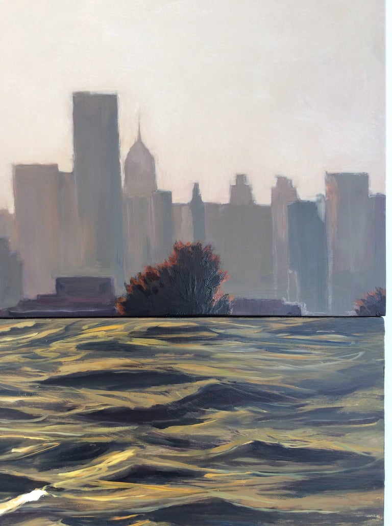 NY, NY (Manhattan Skyline in Afternoon Light w/ Shimmering Water) - Contemporary Painting by Patty Neal