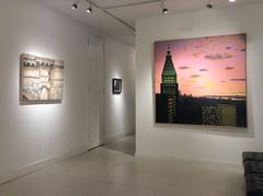 Bill Sullivan: New York, NY (Cityscape Oil Painting, Pink Sunset in Manhattan)