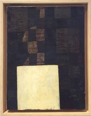 White Square (Small Abstract Painting, Earth Toned Browns & Ivory Square Detail)