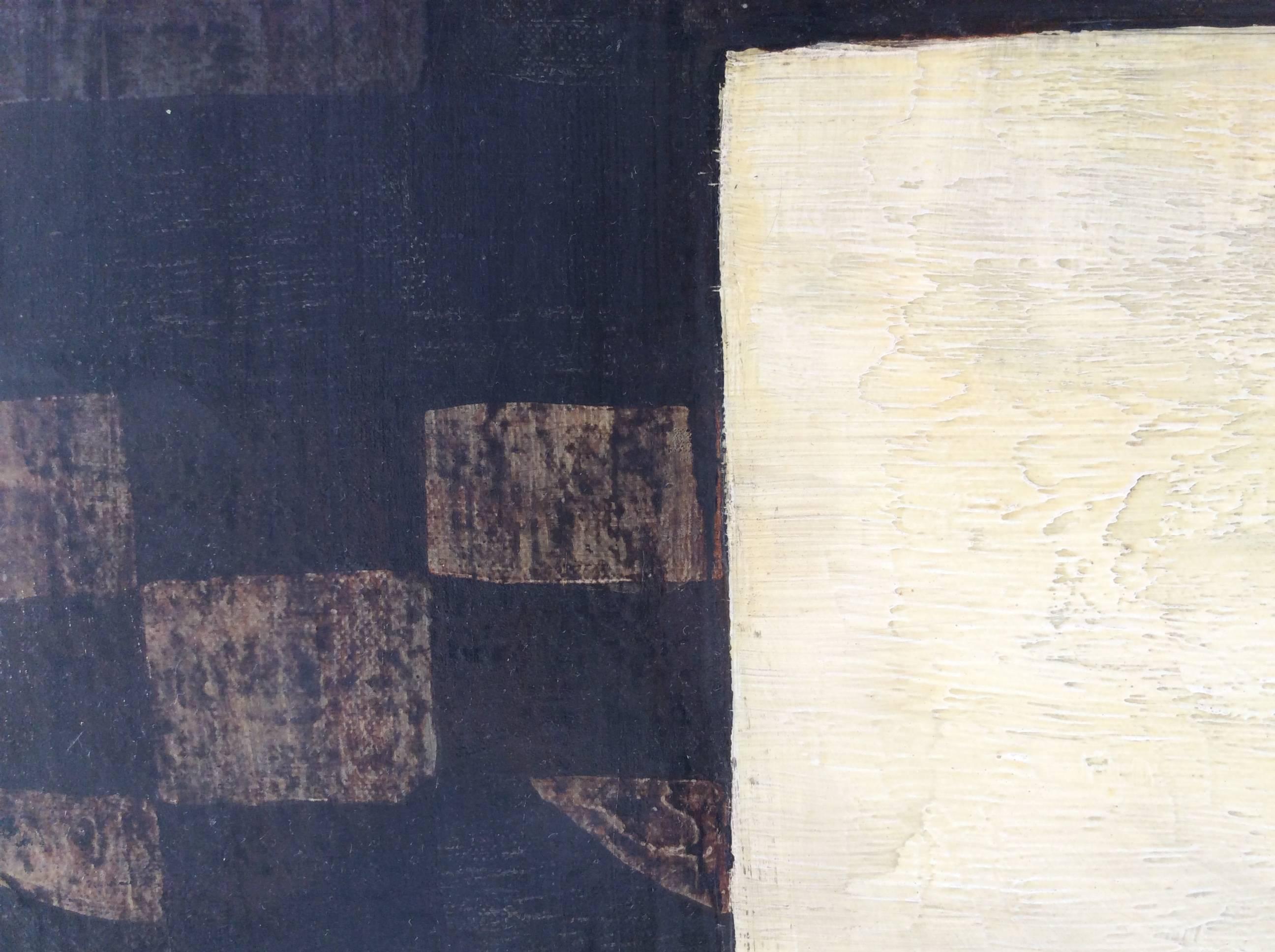 White Square (Small Abstract Painting, Earth Toned Browns & Ivory Square Detail) 2
