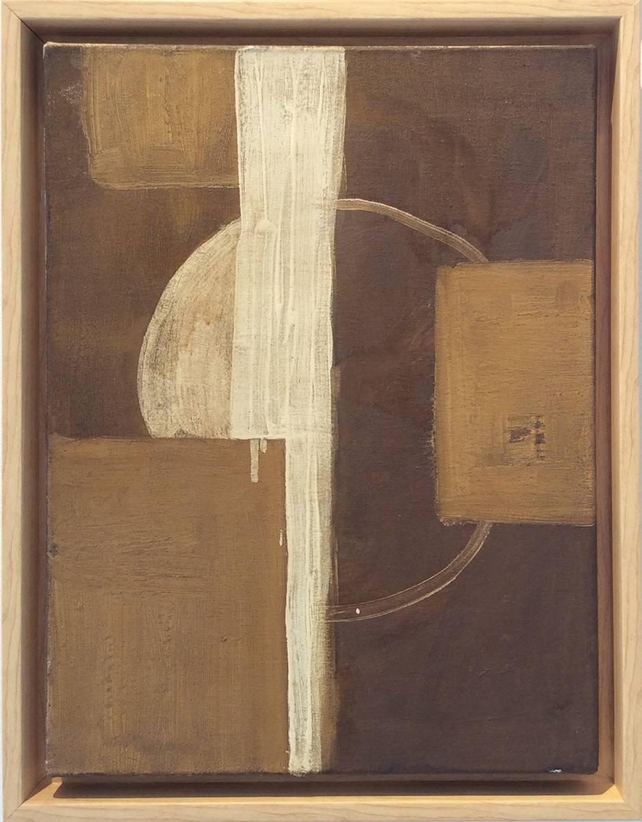 Small Abstract (Minimal Composition in Earth Tones, White Circle, Brown Square) - Painting by Christopher Engel