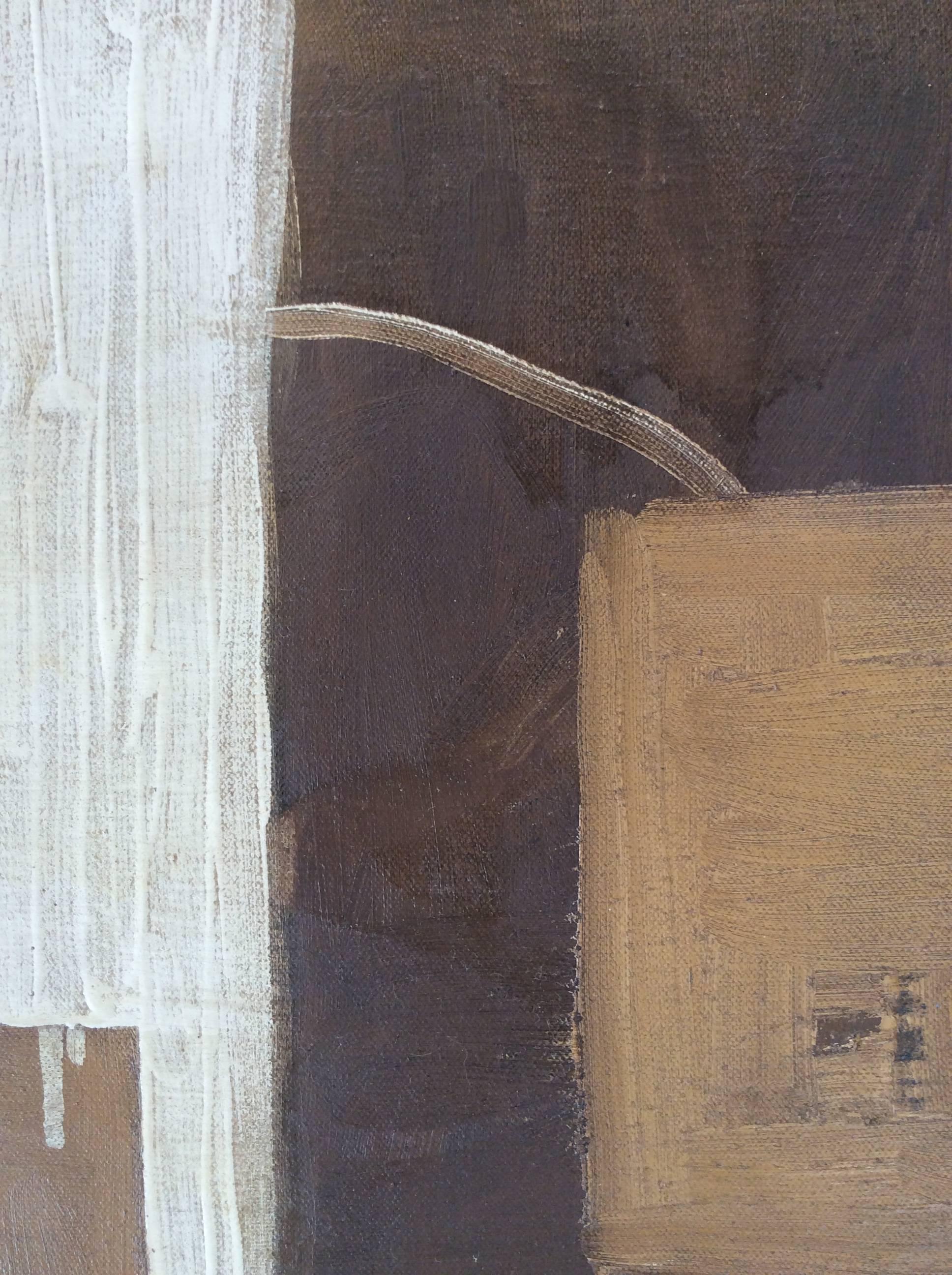 Small Abstract (Minimal Composition in Earth Tones, White Circle, Brown Square) 2