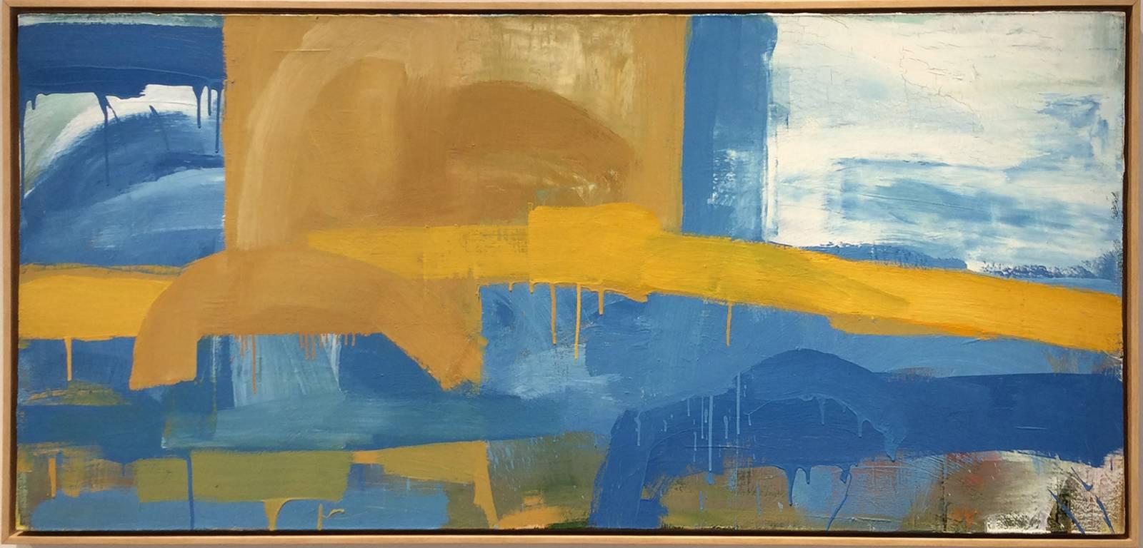 Canyon (Abstracted Landscape Painting, Oil on Canvas in Sky Blue & Yellow) - Brown Abstract Painting by Christopher Engel