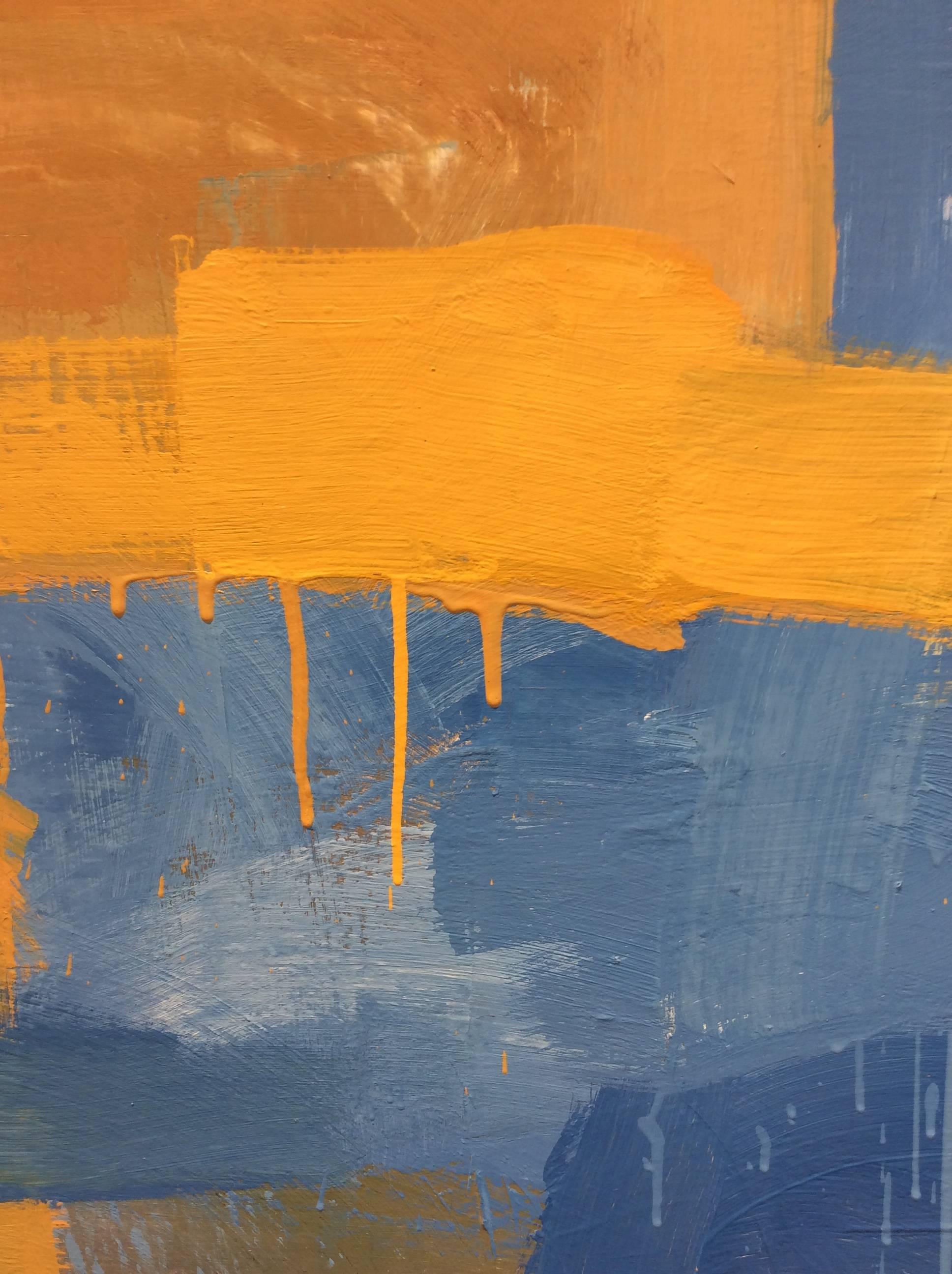 Canyon (Abstracted Landscape Painting, Oil on Canvas in Sky Blue & Yellow) 1
