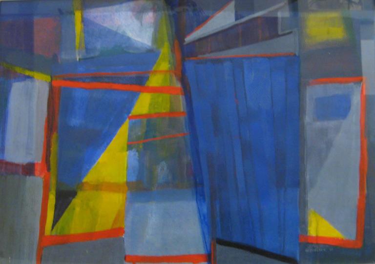 Studio Carousel Blue Orange Yellow Abstract Painting On Paper White Frame