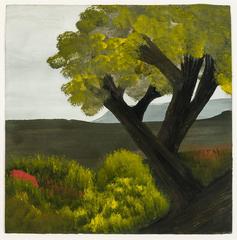 Landscape with Large Tree and Red Highlights