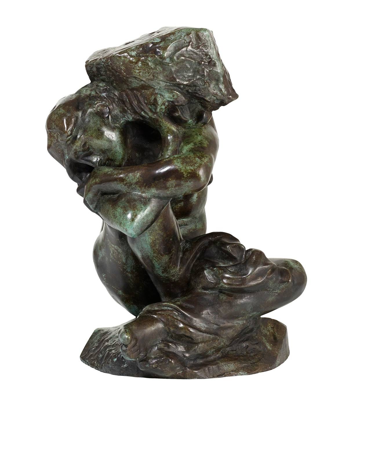 Auguste Rodin Figurative Sculpture - Fallen Caryatid Carrying Her Stone
