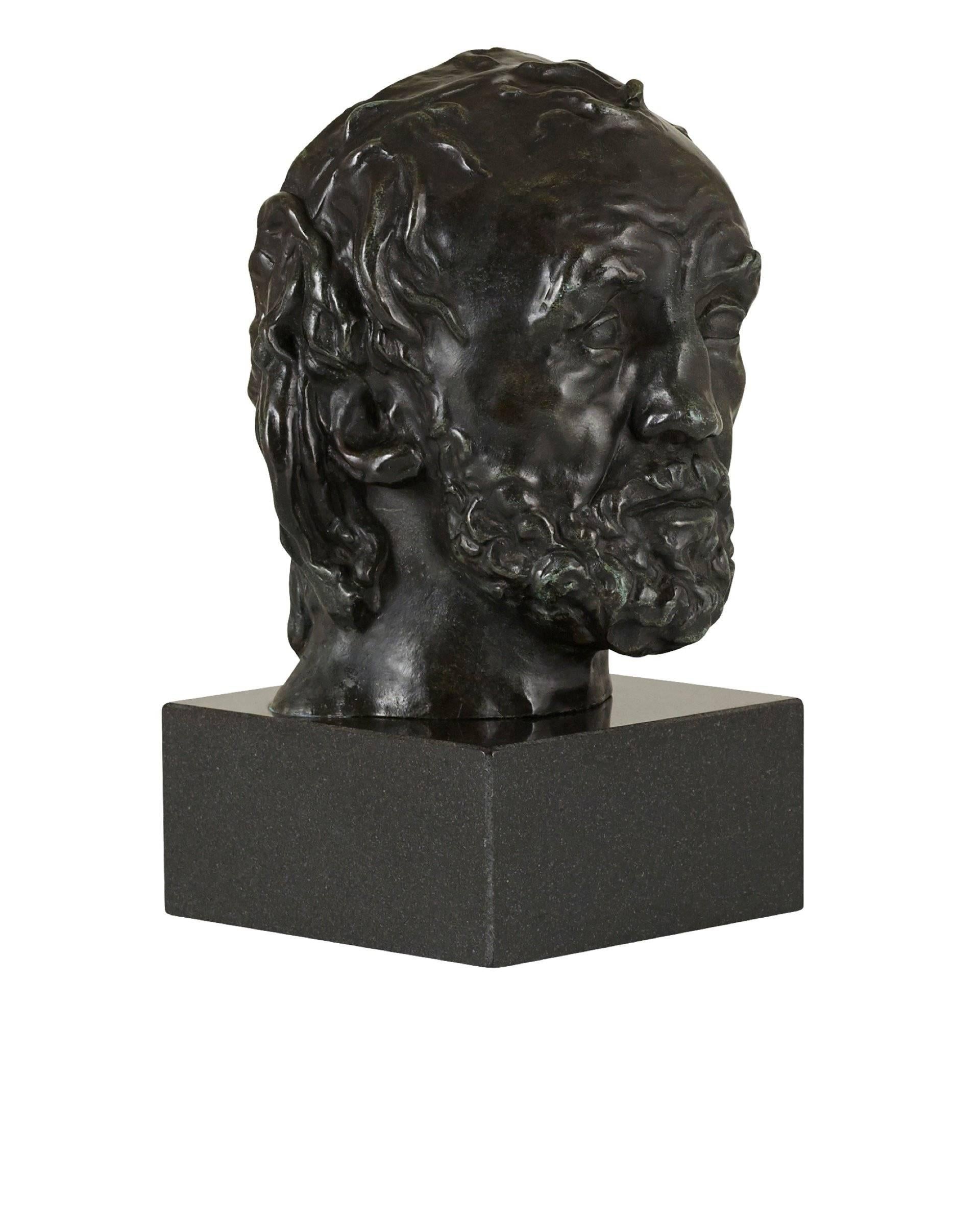 Cast by lost wax process
Black patina 
Artist's signature right side of neck 

Rodin considered The Man with the Broken Nose, a portrait of and old workman called Bibi, to be his first accomplished sculpture that determined all his future work. When