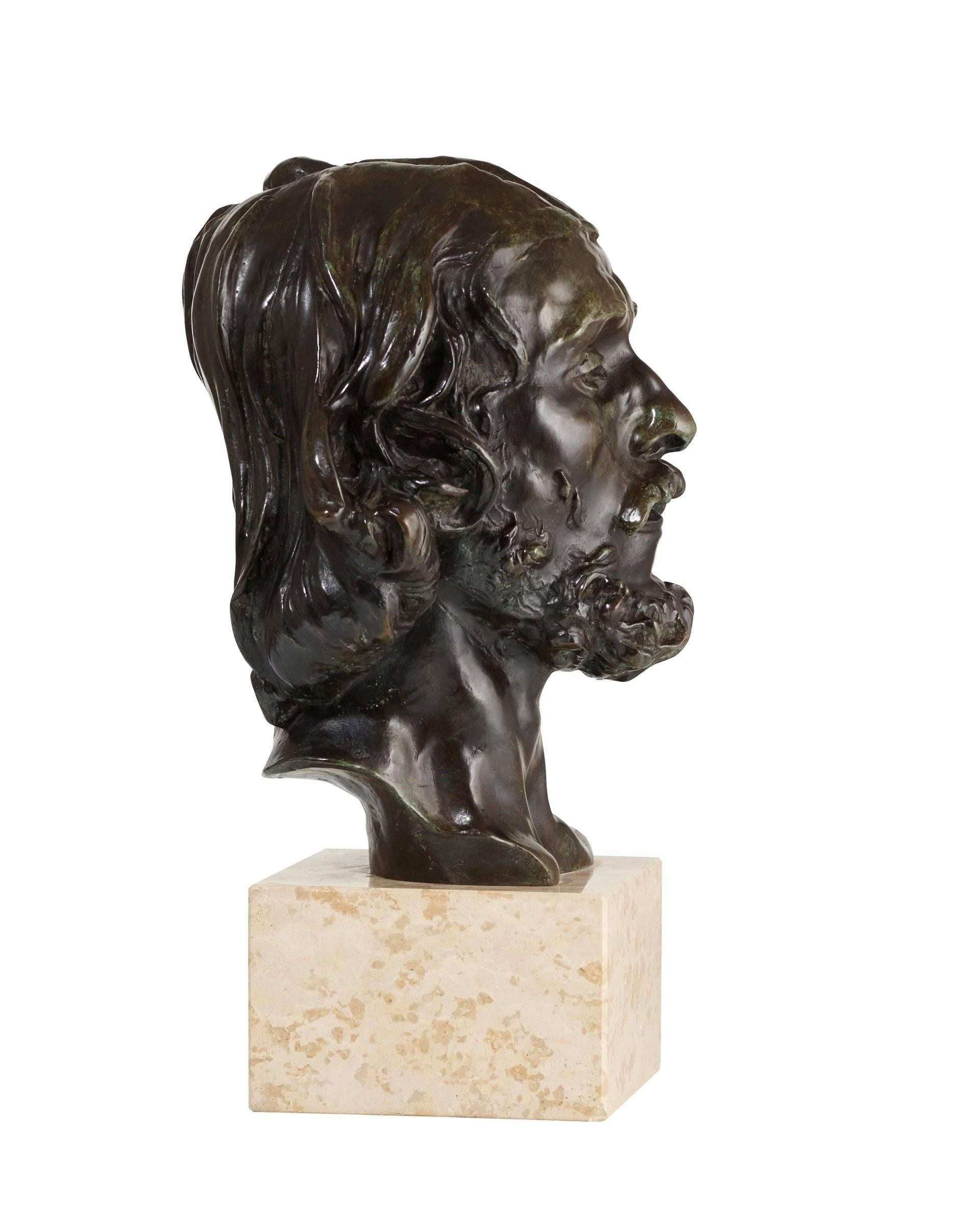 Head Of St. John The Baptist - Gold Figurative Sculpture by Auguste Rodin