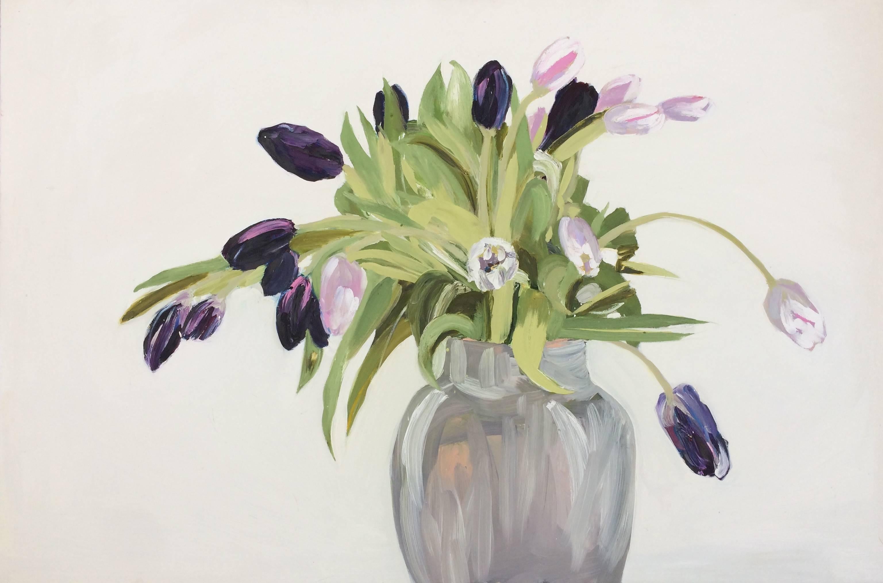 Melora Griffis Still-Life Painting - Tulips in a Gray Vase (Horizontal)