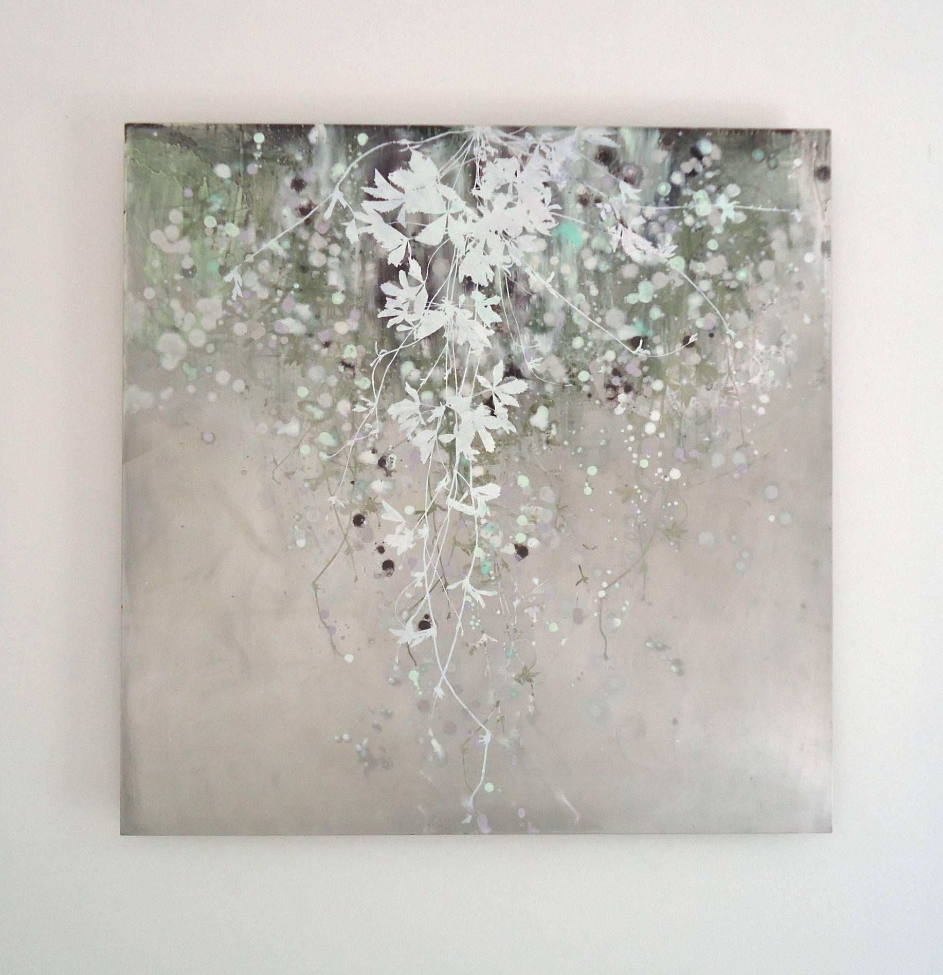 This painting on sanded/ brushed aluminum panel floats 7/8
