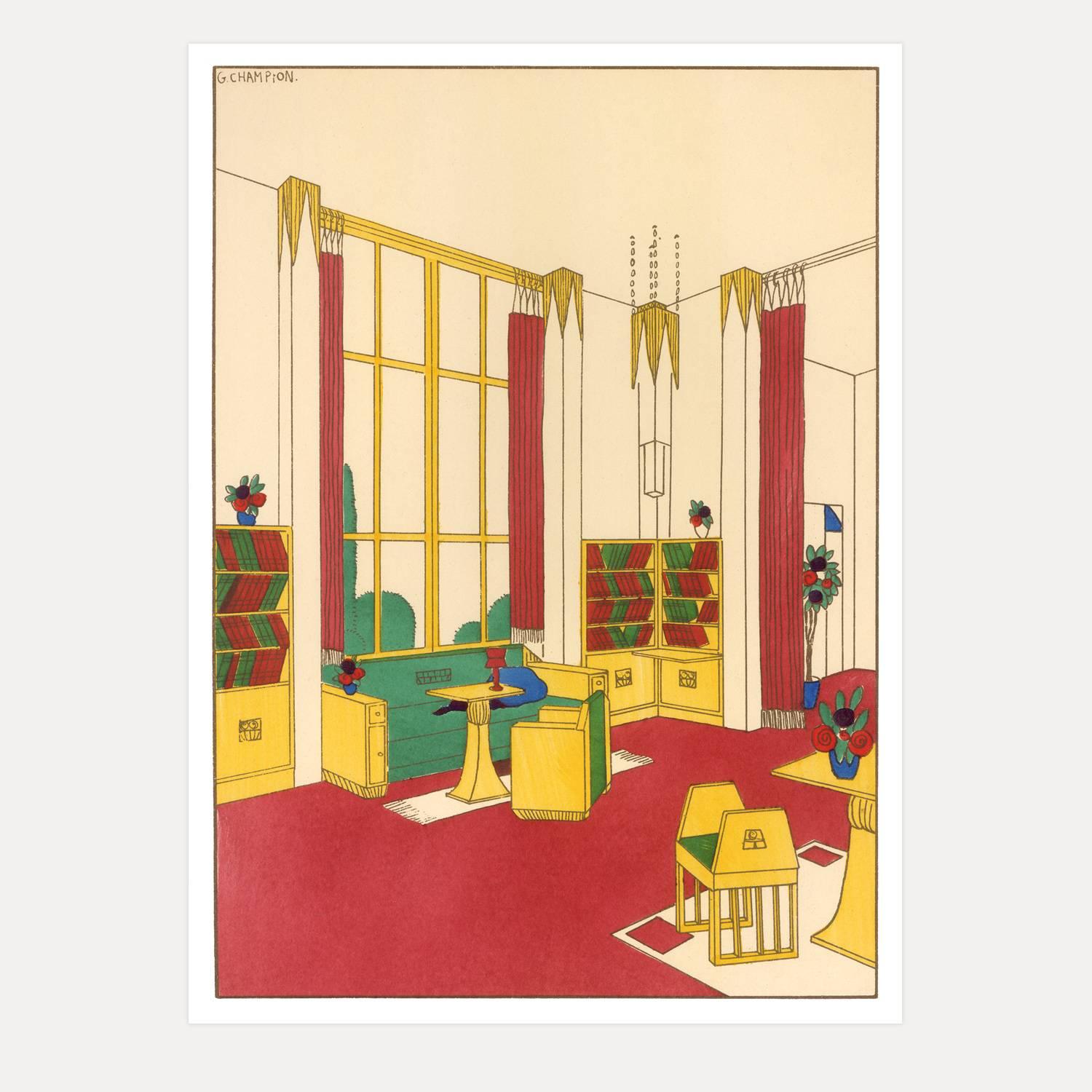 Georges Champion Interior Print - Fumoir, Paris c1925