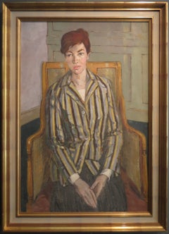 Mid / Late 20th Century Large English Portrait Of A Seated Lady - Oil Painting