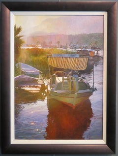 Keith Richens (1950-) American Sunset with boats - Original Oil Painting