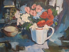 English 20th CENTURY impressionist still life of flowers Colorful Oil Painting