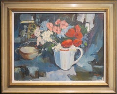 English 20th CENTURY impressionist still life of flowers Colorful Oil Painting