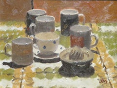John Maddison (1952-) English small & delicate still life of teacups - superb !