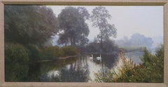 David Smith (1949-) English realist 20thC oil painting RIVER CHELMER ESSEX