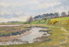 JULIAN BARROW (1939-2013) English Suffolk River Alde Landscape oil painting