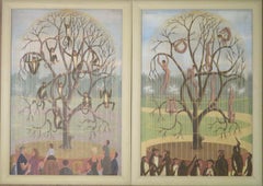 Coque Martinez (1926–2011) Großes Paar ungewöhnlicher surrealistischer Ölgemälde