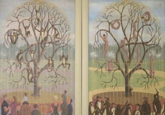 Coque Martinez (1926–2011) Großes Paar ungewöhnlicher surrealistischer Ölgemälde