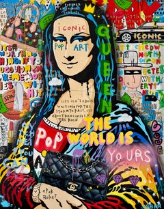 « Mona et ses sacs », œuvre emblématique de pop art en acrylique et techniques mixtes, signée, 146 x 114 cm