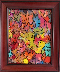 Serg Graff "Golden Comb" Abstract Acrylic Painting Framed Outsider Art COA