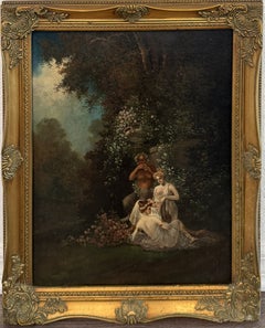 Miklós Santhó (ungherese, 1869–1932) Dipinto antico a olio su tavola: “Fauno e fanciulle”