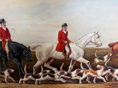 Original Fox Hunting Oil Painting Signed English Hunt Horses Hounds Framed