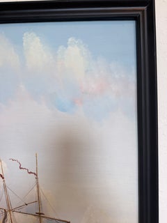 Large Maritime Naval Battle Oil Painting Signed K. Bosen Sailing Ships Seascape
