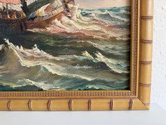Dipinto a olio originale firmato: veliero in mare agitato, paesaggio marino, incorniciato