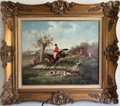 W. Larsen Original Fox Hunting Oil Painting English Hunt Horses Hounds Framed