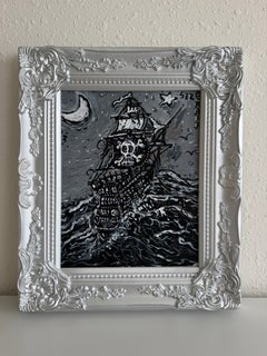 Serg Graff, «Pirate Ghost Ship» (Barco fantasma pirata), pintura original, paisaje marítimo con barco, arte náutico