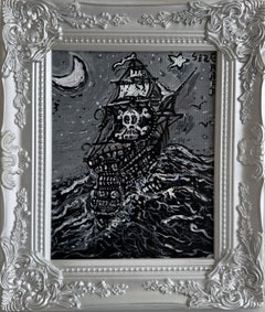 Serg Graff, «Pirate Ghost Ship» (Barco fantasma pirata), pintura original, paisaje marítimo con barco, arte náutico
