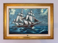 Large Sailing Ship Oil Painting "Sea Wanderer" Maritime Seascape, Signed Framed