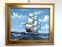 Original Oil Painting Sailing Ship Seascape Maritime Art Ocean Waves Nautical