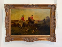 Large Vintage Oil Painting English Fox Hunt Horses Hounds Hunting Scene Signed