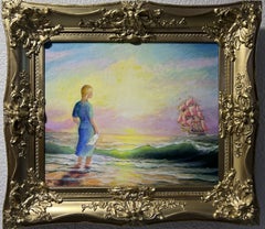 N.I. Dobritsin Russian Oil Painting At Dawn Girl Scarlet Sails Seascape Signed