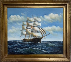 K.Dossi Original Sailing Ship Oil Painting, Nautical Seascape, Maritime Art