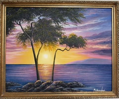 M Gordon Signed Oil Painting Tropical Sunset Seascape Ocean Landscape Framed