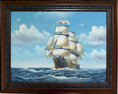 K.Dossi Original Sailing Ship Oil Painting, Nautical Seascape, Maritime Art