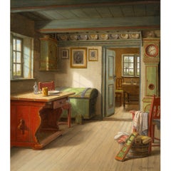 C. Sørensen, „Interieur“, Ölgemälde aus der Mitte des 20. Jahrhunderts