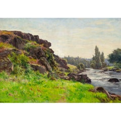 A Walk By The River, French 19th-Century Landscape Painting