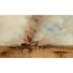 The Burning Of A Ship, 19th-Century British Seascape Painting