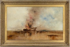 The Burning Of A Ship, 19th-Century British Seascape Painting