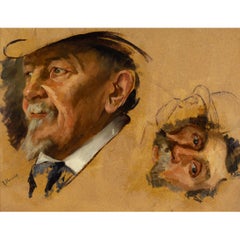 Études de portraits, peinture à l'huile allemande de la fin du XIXe siècle