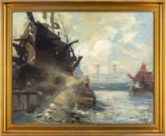 A Hospital Ship In Wartime, Early 20th-Century French War Artist Oil Painting